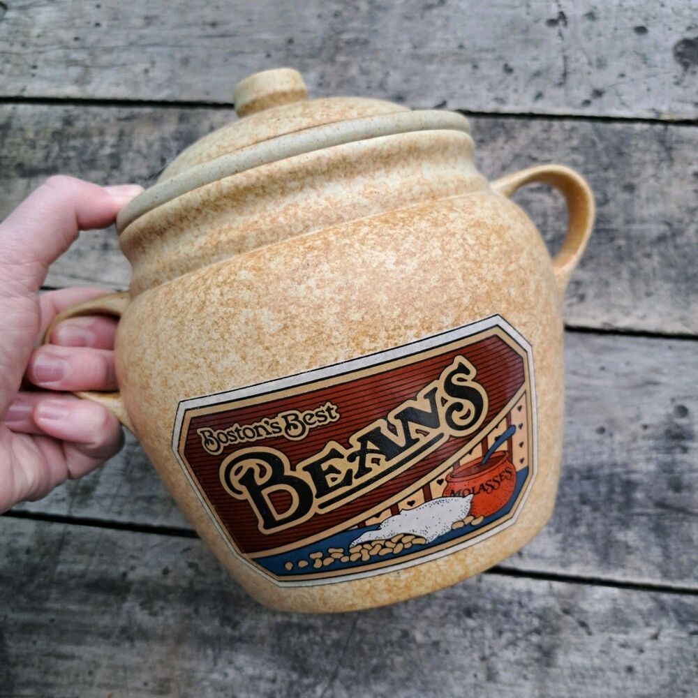 Vintage Bostons Best Beans Crock Jar Canister Pottery Craft Ceramic Cook Pot USA